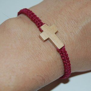 Cross Bracelet,Drawstring Bracelet,Cross String Bracelet,Wood Cross Bracelet